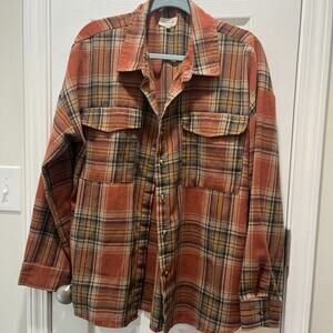 Thread And Supply Womens Beige Plaid Button Up Shirt Large Long Sleeve